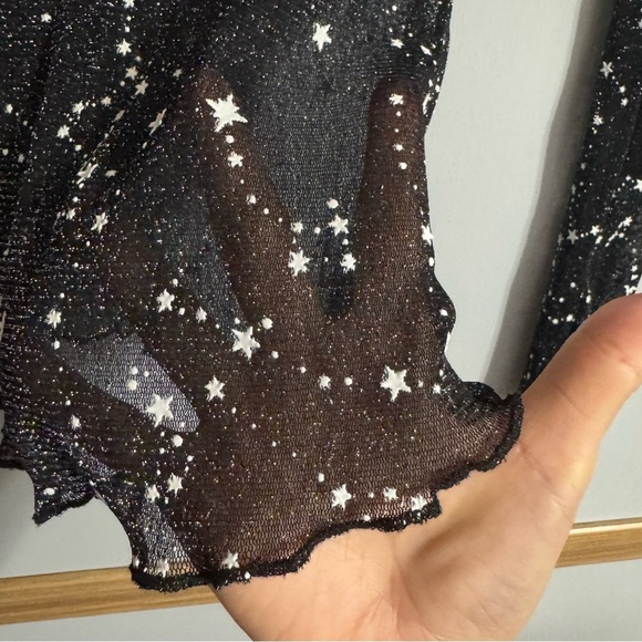 3/$32 SHEIN Black Celestial Sheer Long Sleeve Top Size Small - Picture 5 of 5